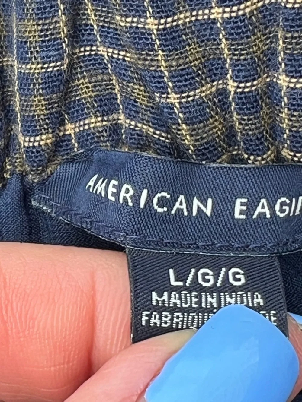 American Eagle  Women's Large Navy Blue Green Plaid Belted Paperbag Waist Skirt